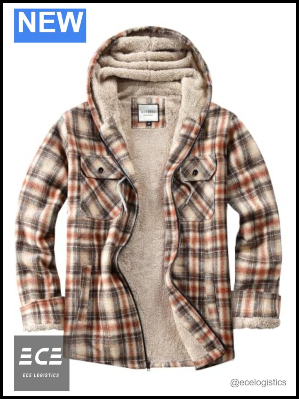 Full Zip Fleece Flannel Jacket Plaid Sherpa Lined Hooded Shacket